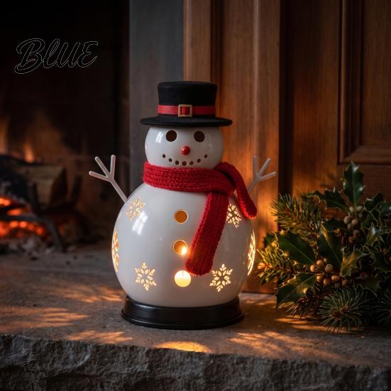 Holiday Tabletop Centerpiece Christmas Snowman Candle Holder, Decorative Metal Candlestick Ornament with Top Indoor Festive Atmosphere Light