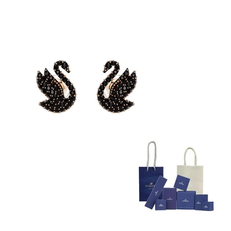 Swarovski Swan Stud Earrings Women`s Black