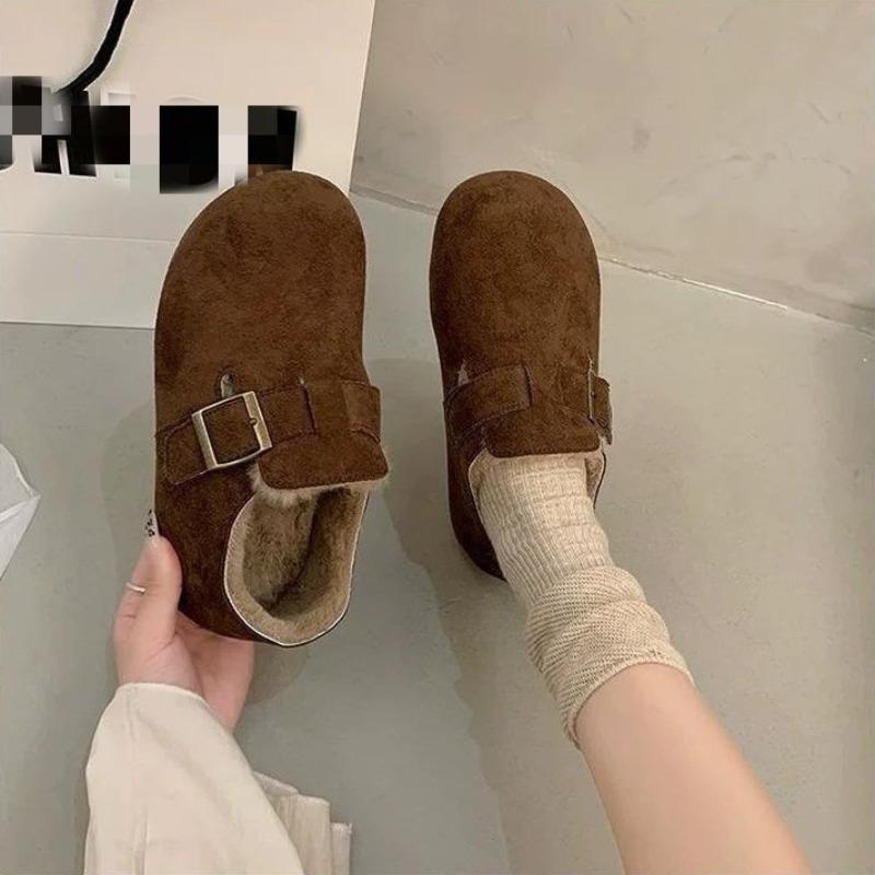 Winter Women's Cotton Shoes New One-pedal Fluffy Shoes Velvet Doudou Shoes Warm and Cold Women's Shoes