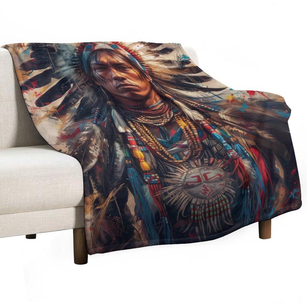 Indigenous American patterns digital-printed polyester Bedroom velvet flannel cover blanket Fleece soft cover blankets for beds