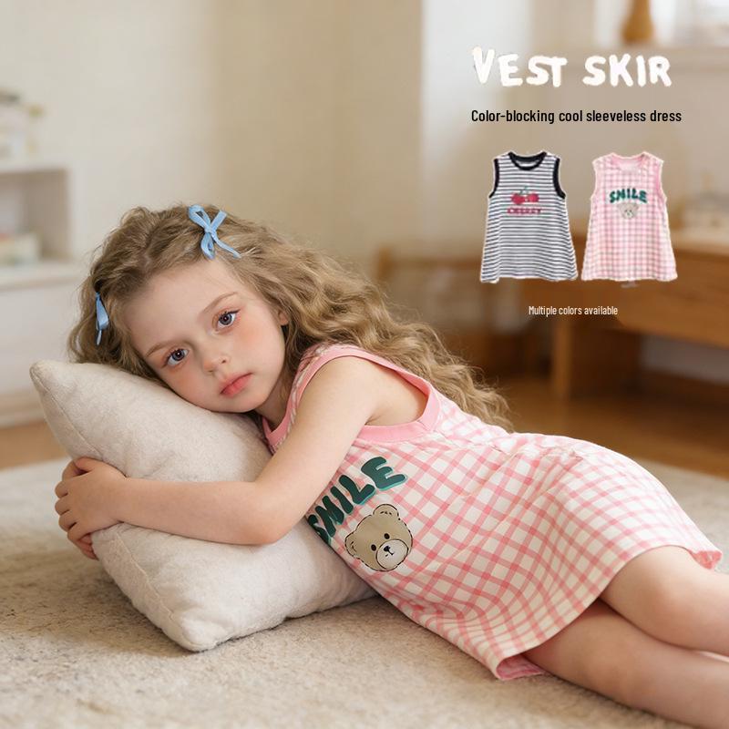 European & American Children's Sleeveless T-shirt Dresses 2026: New Casual Baby Pajama Dresses