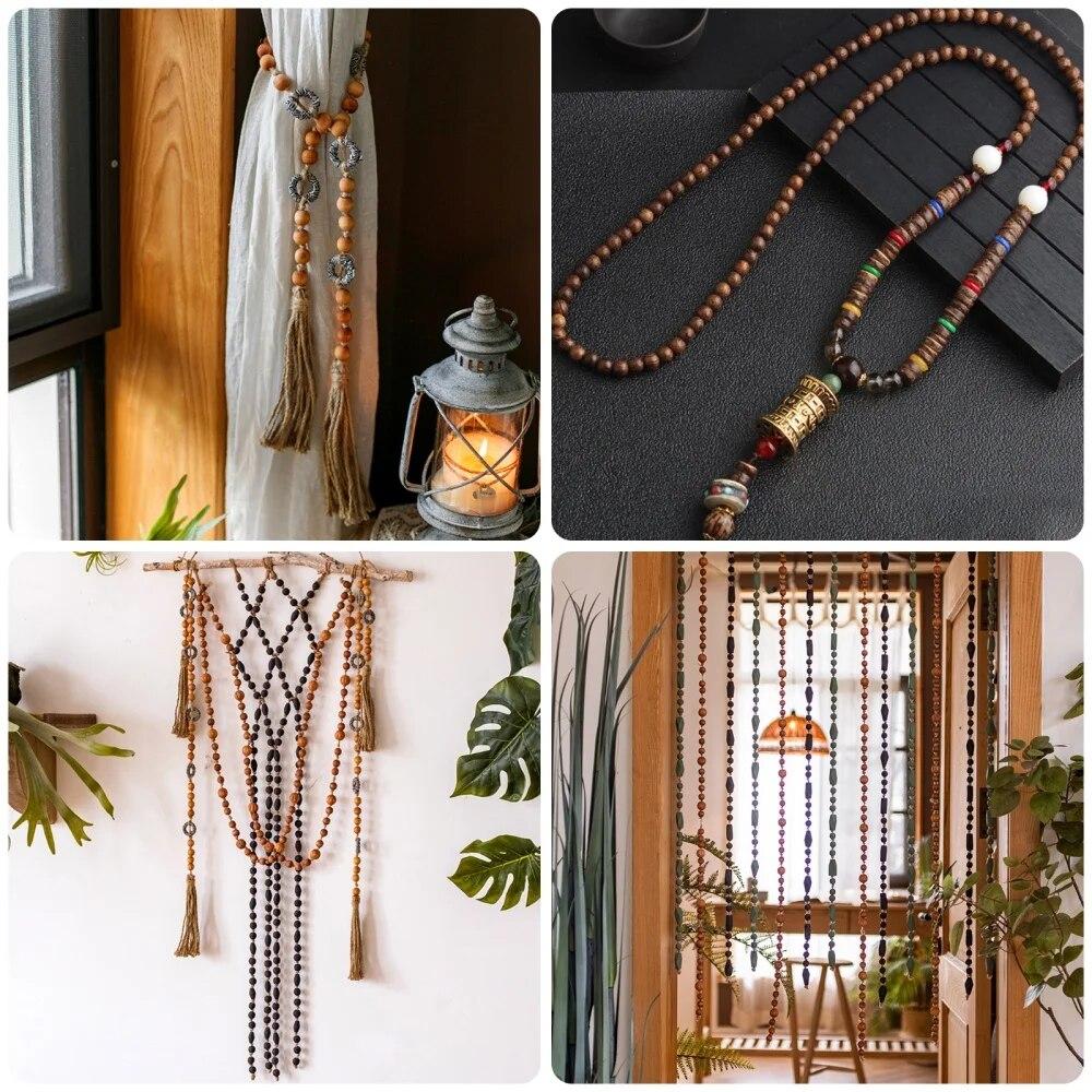 Brown Stripe Pine Wood Beads With Hole Round Balls Loose Spacer Beads for Jewelry Making DIY Bracelet Accessorie