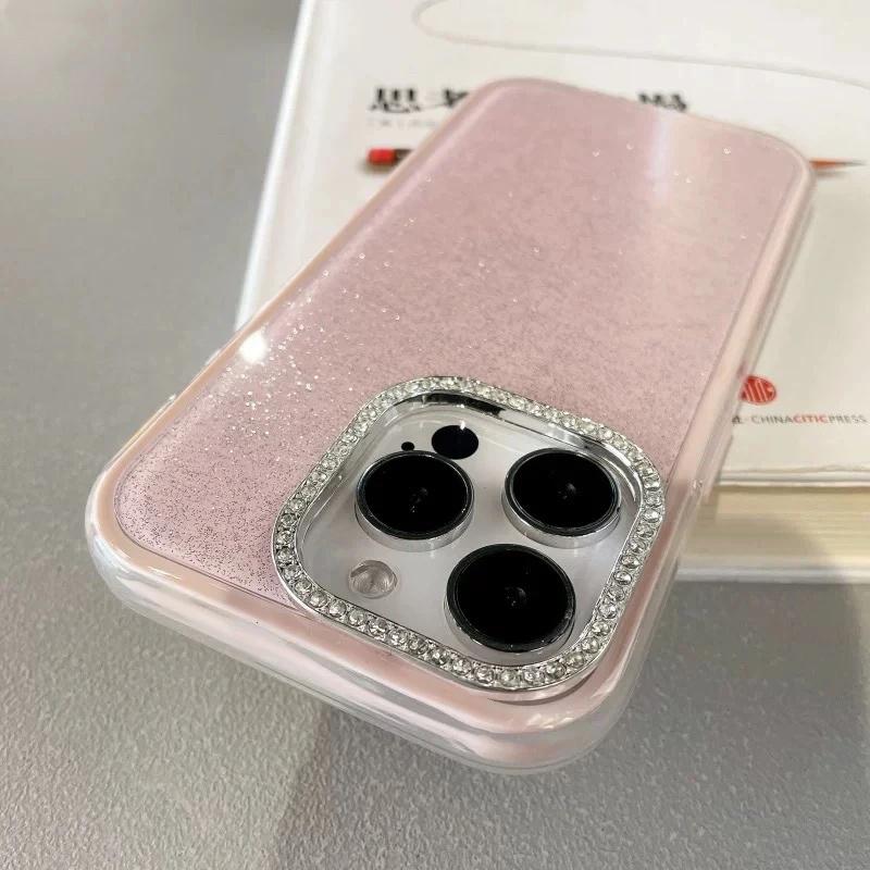 3 IN 1 Bling Glitter IMD Candy Color Phone Case For iPhone 17 16 15 14 11 Pro Max Diamond Camera Protector Shining Cover