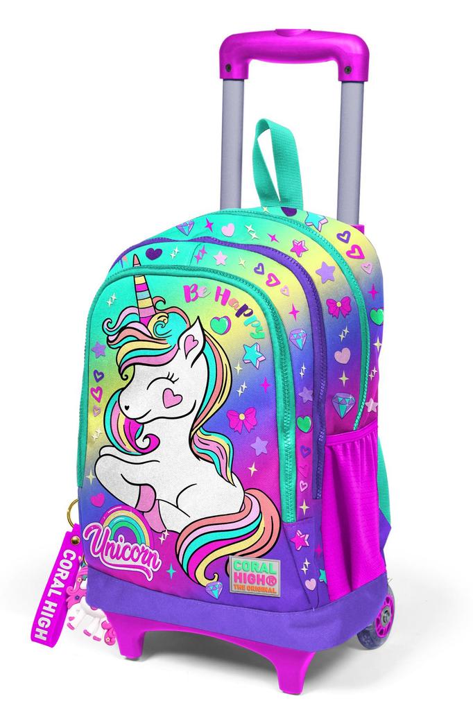 Coral High Kids Lavender Water Green Unicorn Gemusterter Schulrucksack mit drei Fächern 23929