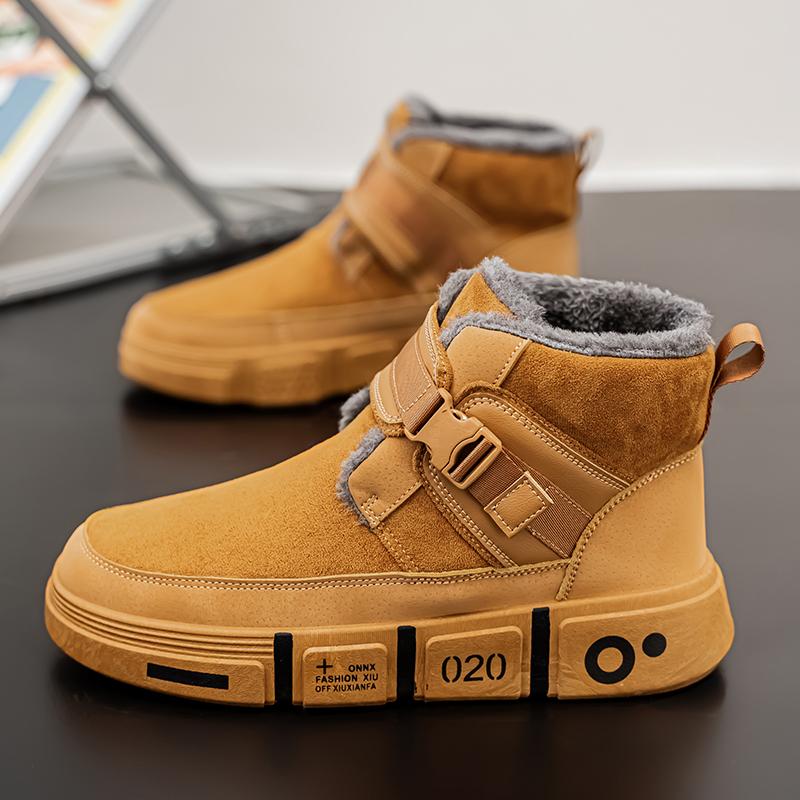 Cotton Shoes Men Winter Warm Plush Thick Snow Work Boots Outdoor Anti-skid Comfortable Casual Buckle Strap Shoes Size 32-44