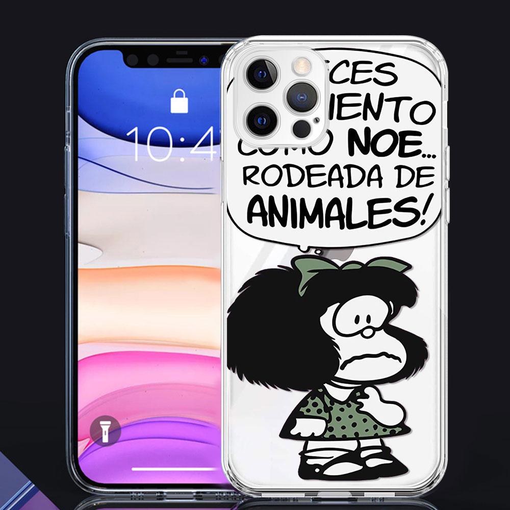 Clear Soft Case for Apple iPhone 7 11 12 Pro XR X XS Max 6 Plus 5 Hollow Out Silicone Phone Cover Cartoon Mafalda Girl 13 Pro