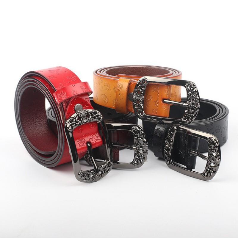 Womens Genuine Leather Wide Belt With Pin Buckle Retro Style 3.5cm Width Coffee Black Camel Red Adjustable Length