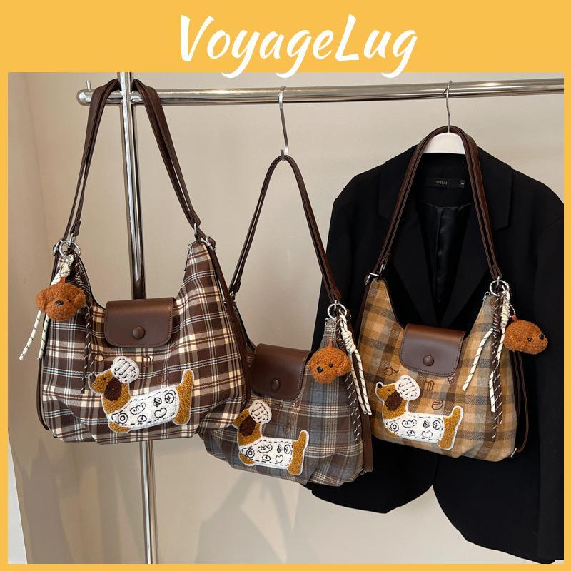 Chic Vintage Grid Pattern Shoulder Tote Bag With Versatile Large Size For Everyday