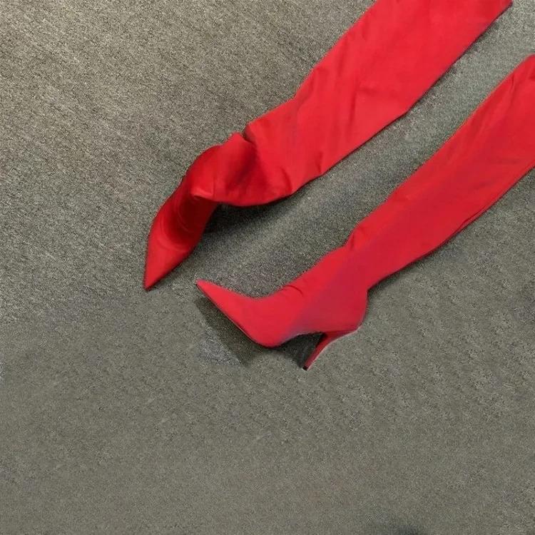 Fashion Satins Elastic Cloth Jumpsuit Pants Boots Women Racing Party Trendy Sexy Steel Pipe Dance Pants Boots High-heel 8.5cm/10cm 34-45