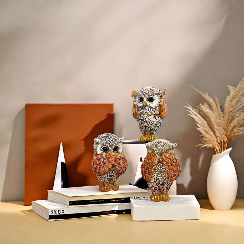 3Pcs Resin Owl Figurine - "Do Not Listen, See, or Speak" - Suitable for home, bedroom, office, shop window, or as a holiday gift.