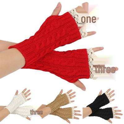 Gants Mi-Doigts en Laine pour Femmes avec Bordure en Dentelle - Chauds, Polyvalents et Élégants pour l'Automne et l'Hiver