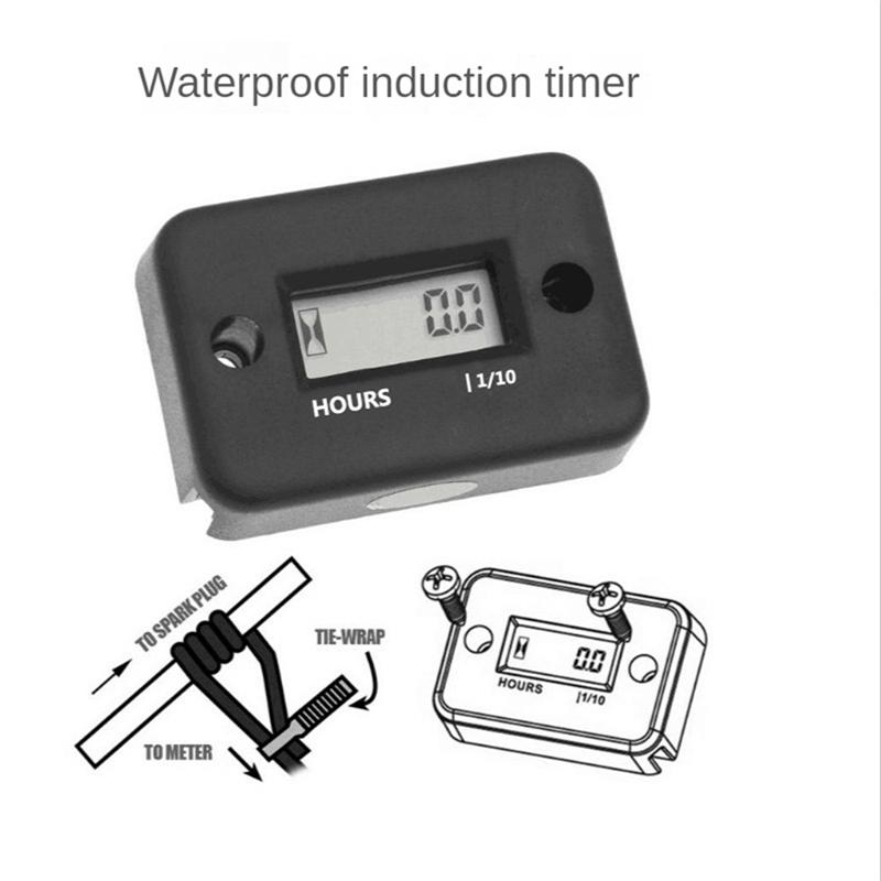 NEW-Waterproof LCD Display Digital Hour Meter Inductive Timer For Bike Motorcycle ATV Snowmobile Engine, Black