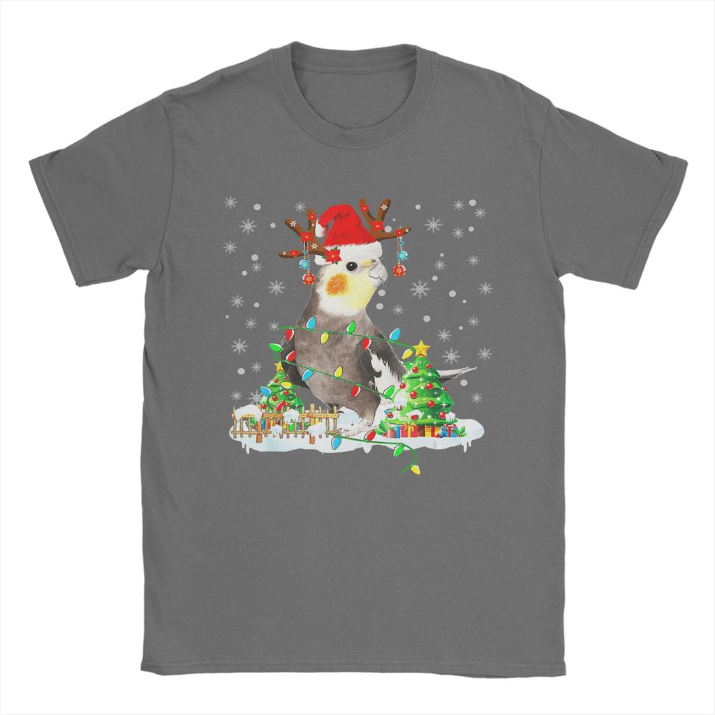 Men T Shirt Christmas Cockatiel Lover Santa Cockatiel Christmas Lights T-Shirts Novelty  Summer Tees Streetwear 100% Cotton Tops