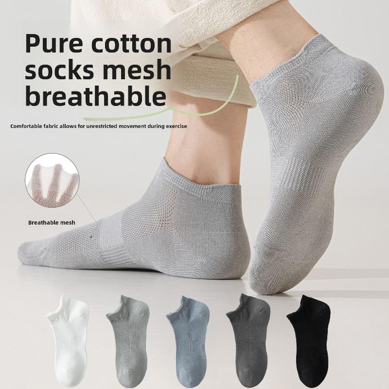 Pure Cotton Short Socks for Men - Thin Style, Odor-resistant, Sweat-absorbent and Antibacterial Boat-shaped Socks, Cotton Socks