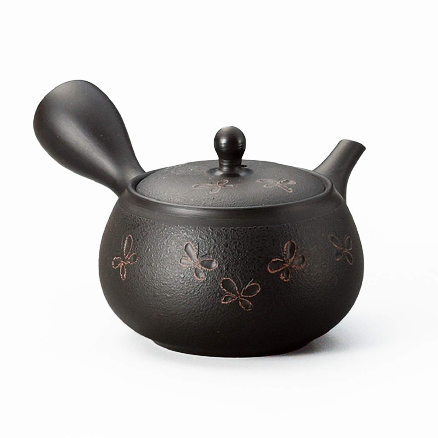 

Yamakiikai Obi-meshi Teapot, Shunju, Black Butterfly and Vermilion, 16 x 14 x 8 cm, F824