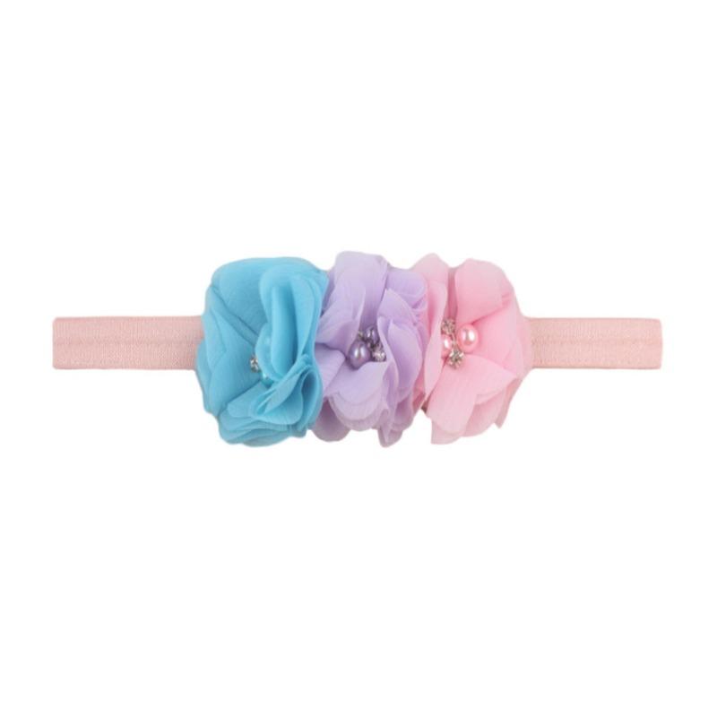 New Children's Three Chiffon Bead Flowers, Candy-colored Baby Elastic Headband, Baby Elastic Headband