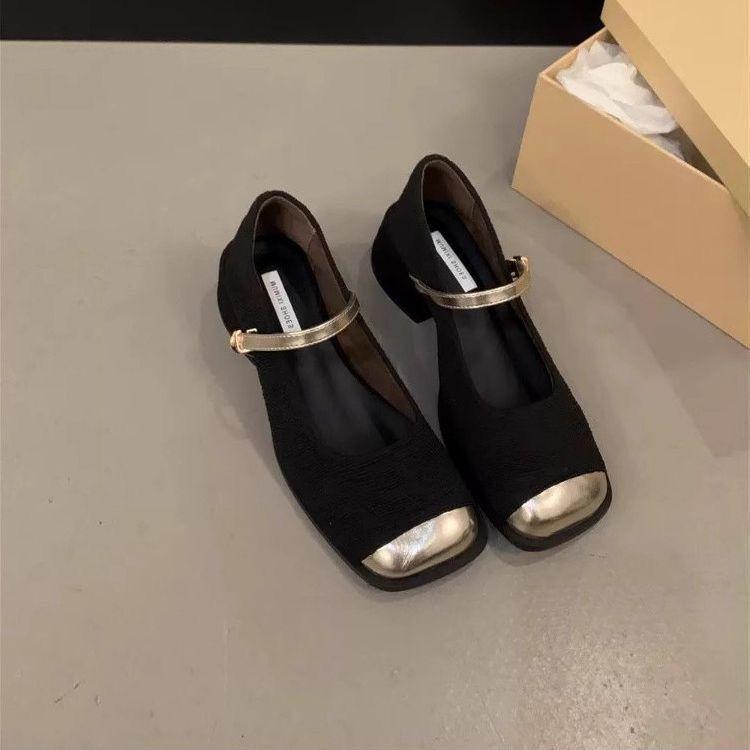Shallow French high-heeled Mary Jane shoes thick heel square head temperament spring and autumn new fashion single shoes women