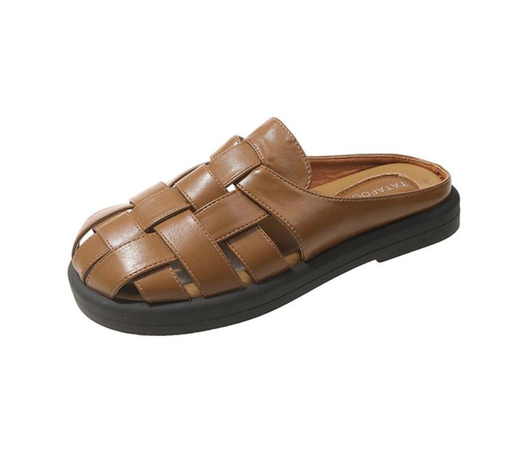 

Полые дышащие нескользящие сандалии летние новые тапочки на плоской подошве для путешествий, отпуска, пляжа, повседневные туфли-мюли для прогулок 40 коричневый