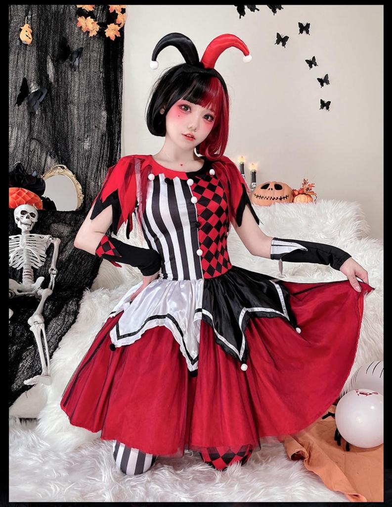 JUNDOMECY Clown Cosplay Magician Costume for Adult Cute and Funny Clown Plus Red and Black Clown Costume for School Cultural and Stage Performances