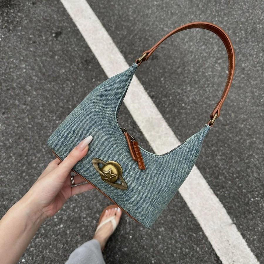 Niche Retro Denim Underarm Bag High Sense Versatile Shoulder Bag Commuter Fashion Handbag Women