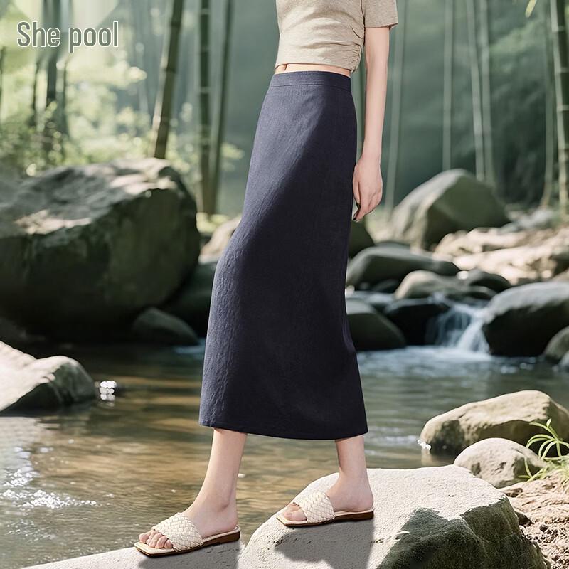 Women s Linen High-Waist Split Midi Skirt S