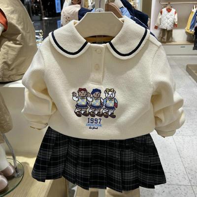 Girls' Spring/Autumn Sweatshirt - Korean Style Cartoon Bear Sailor Collar Top for Kids