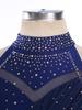 Premium Lyrical Dance Costume for Women S-XXL Halter Rhinestone Dress with Mesh Ruffled Skirt for Competition & Classes