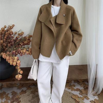 Temperament and Trendy Raglan Sleeve Double-sided Wool Coat for Women In Autumn and Winter, Age-reducing and Slimming Design Woolen Coat