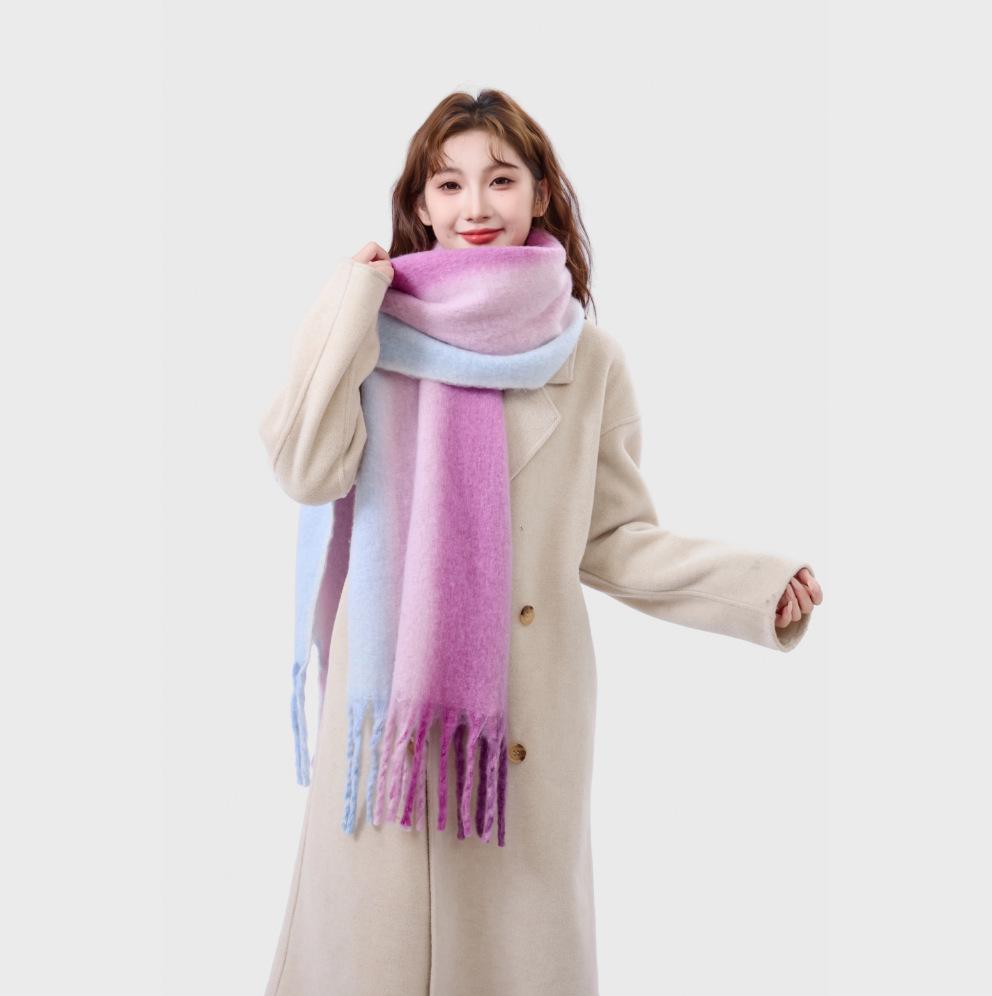 Women's Luxury Mohair Gradient Stripe Winter Scarf & Shawl