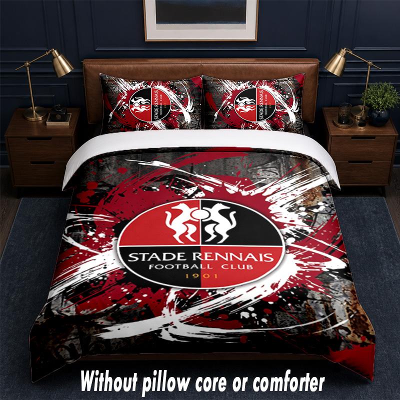 Stade Rennais FC Design Bed Bedding Set 1 Duvet Cover + 2 Pillowcases Soft Breathable Household Bed Linens