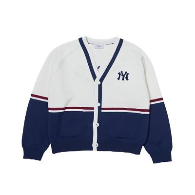 MLB Varsity New York Yankees Maglione a Maglia Unisex Vestibilità Larga Manica Lunga Scollo a V con Bottoni Crema 3AKCV0144-50CRS