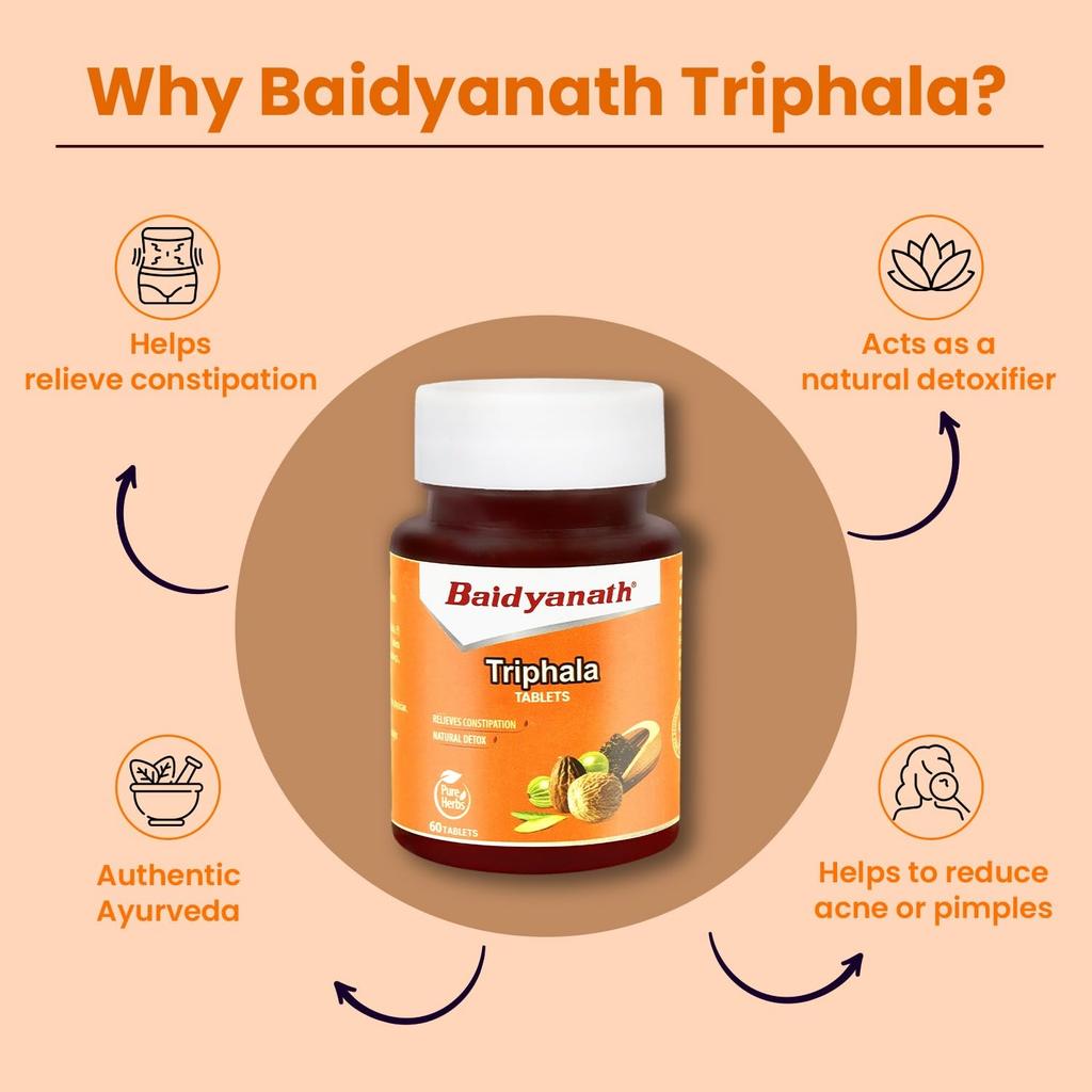 Baidyanath Triphala Tablets Pack Of 2 (60 Tablets Each) | Supports Healthy Digestion | Promotes Bowel Wellness And Natural Detox For Daily Cleansing