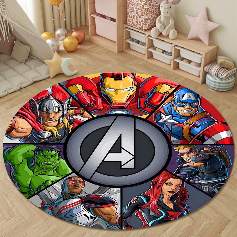 Round Area Carpet Marvel Avengers Heroes Iron Man Captain America Comic Game Room Decor