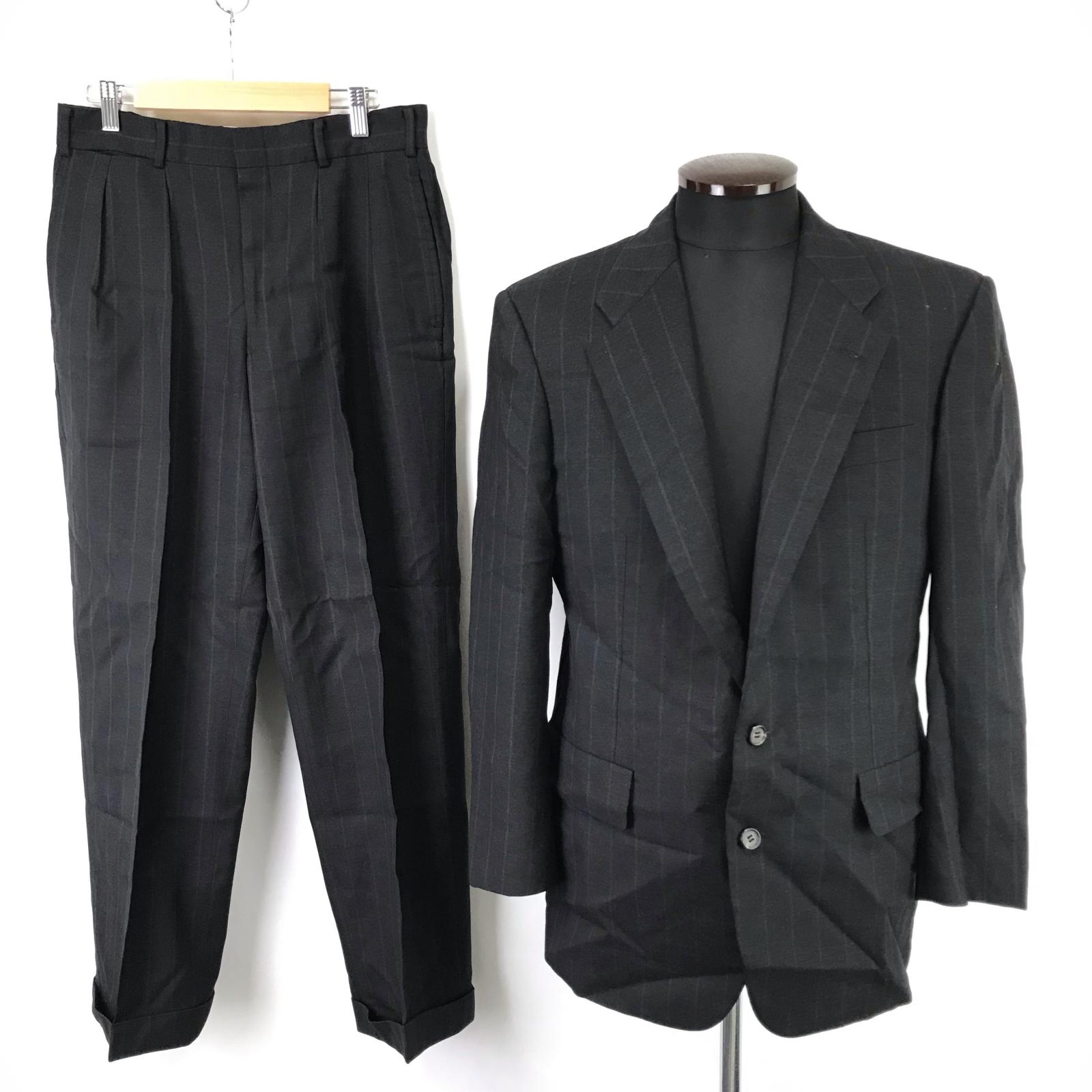 

80s-90s Japan Vintage Newyorker suit set 92-A5 L approx black stripe fully lined