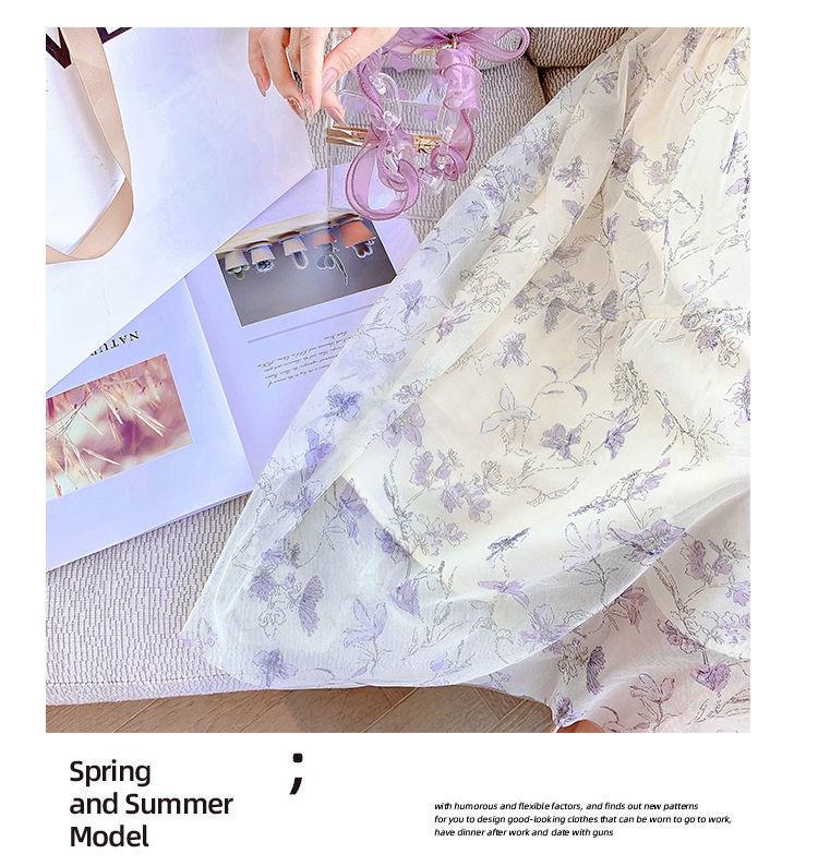 2025 Summer Floral Chiffon Dress: Puff Sleeve, Waist-Slimming, Short Sleeve