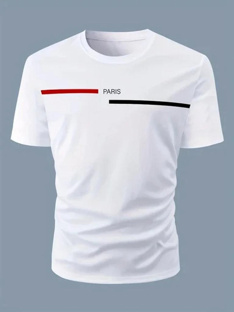 Minimalist Fashionable Men's Tees Paris Printed Short Sleeve T-shirt Top O-neck Loose Summer Leisure Outings Streetwear 62470