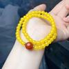 Natural Yellow Agate Double Circle Bracelet with Red Agate Luck Beads for Girls, Simple Bright Jade Style