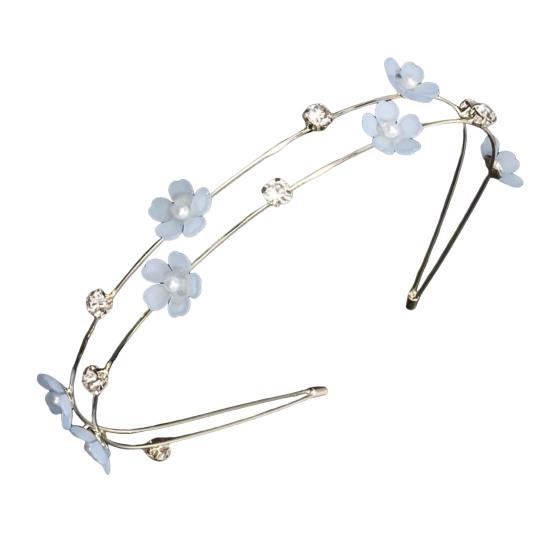 

Fairy Girl Headband Double-Layer Design Hair Hoop with Blue White Flowers Imitation Pearls Rhinestones Weddings Parties Dating Hair Accessory світло-синій колір