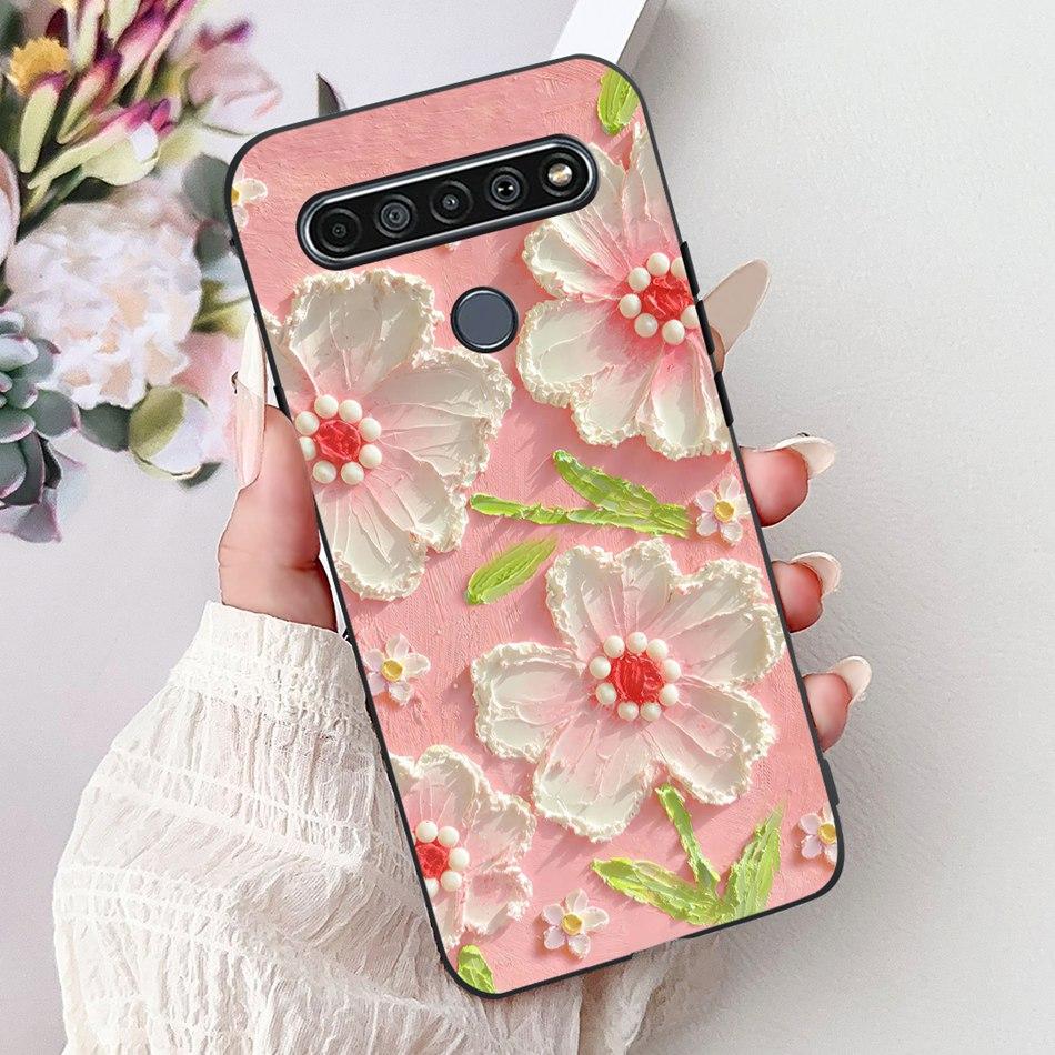 For LG K41S K51S 2020 Elegant Floral Cat Printed Phone Case For LG K41S K51S LM-K410 LM-K510 Black Silicone Soft Cases