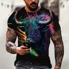 Summer Round Neck 3D Bull Pattern Print Top Fashionable Casual Short Sleeved Men's T-shirts