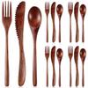 15/24Pcs Wooden Cutlery Set, Wood Spoon Fork & Knife Set for Eating, Reusable Flatware Sets Kitchen Utensils