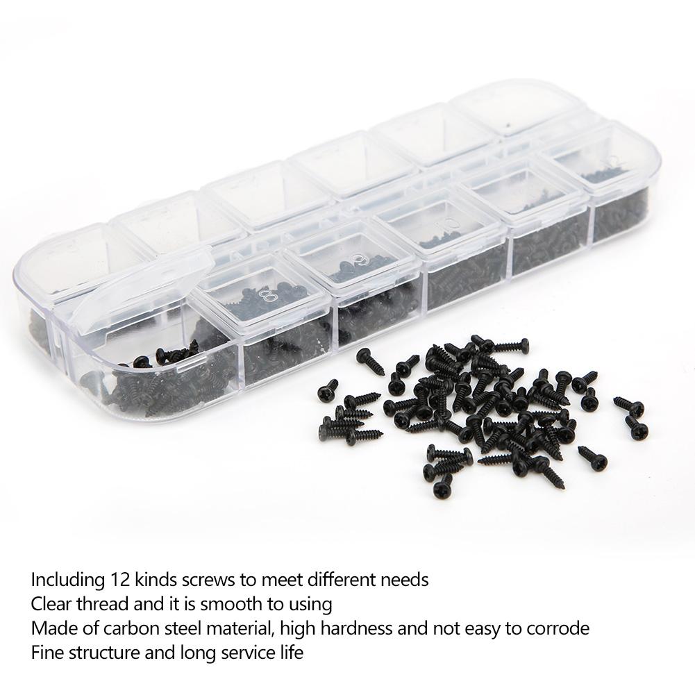 1200Pcs Self Tapping Screw Round Head Silver Black Carbon Steel Fittings M1 M1.2 M1.4 M1.7(1200Pcs Silver Screw Set Box A Type )
