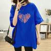 Women Plus Size Cotton T-Shirt Summer Short Sleeve Heart Print Mid-Long Loose Casual Pullover Top For 200lbs