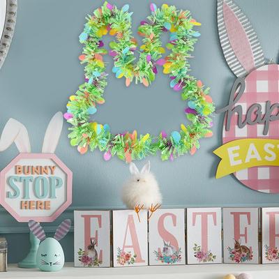 2M Easter Garland Colorful Tinsel Stripe Hanging Ornament DIY Wreath Crafts Spring Easter Home Decoration Kids Gift Rabbit Decor