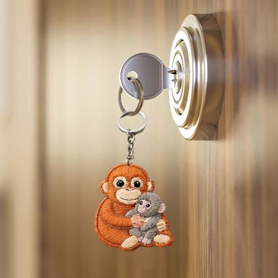 Monkey Plush Keychain Pendant with Metal Ring Soft Stuffed Animal Hugging Doll for Bags Keys Cute Monkey Gift Idea