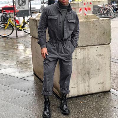 Autumn Winter Men's  Fashion Overalls Long Sleeve Casual Fitness Jumpsuit Collar Jumpsuit