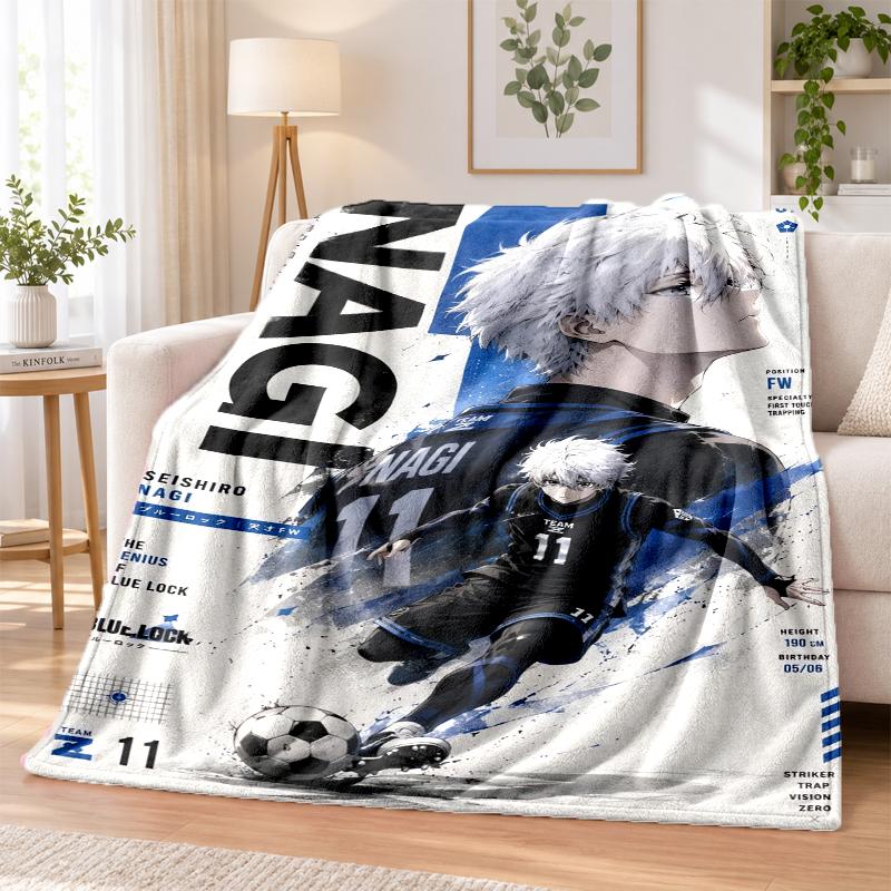 Blue Lock Flannel Throw Blanket Soft Warm Cozy For Sofa Bed Indoor Home Bedroom Use