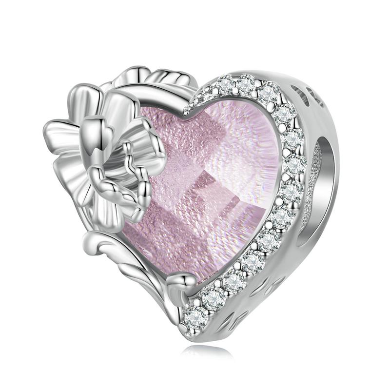 WOSTU Real 925 Sterling Silver Birthstone Beads Multi Color Crystal Zircon Heart Shape Flower Charms for Women Birthday Gift