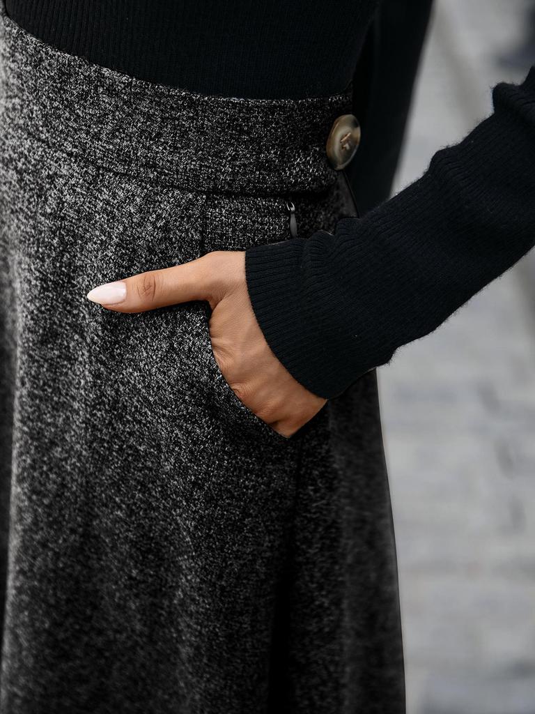 In Stock: High-End European Women's Wool A-line Midi Skirt - Autumn/Winter Collection