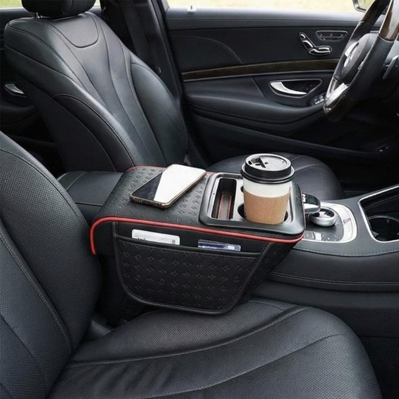 Leather Car Center Console Cover Comfort Armrest Pad Easy Installation Storage Box for Driving Fatigue Reduction